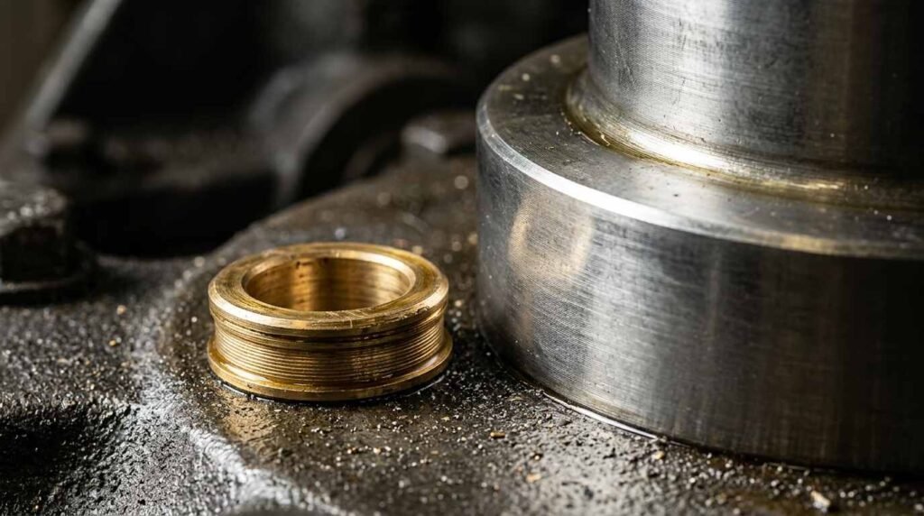 Brass adapter ring beside a gearbox shaft