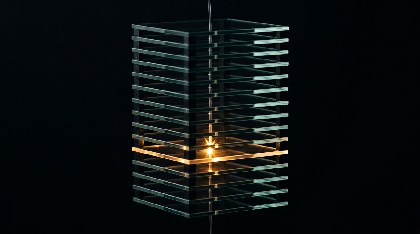 Fiber-optic strand threading through glass panes