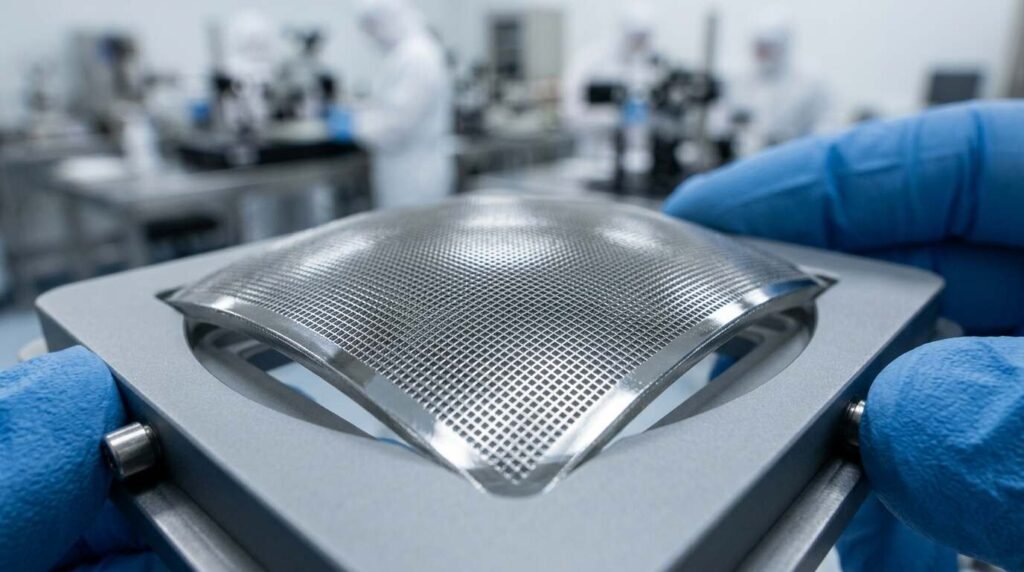 Micro pore optic plate with a square-pore glass lattice in a cleanroom fixture