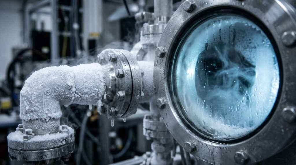 Frosted cryogenic apparatus with a glass viewport