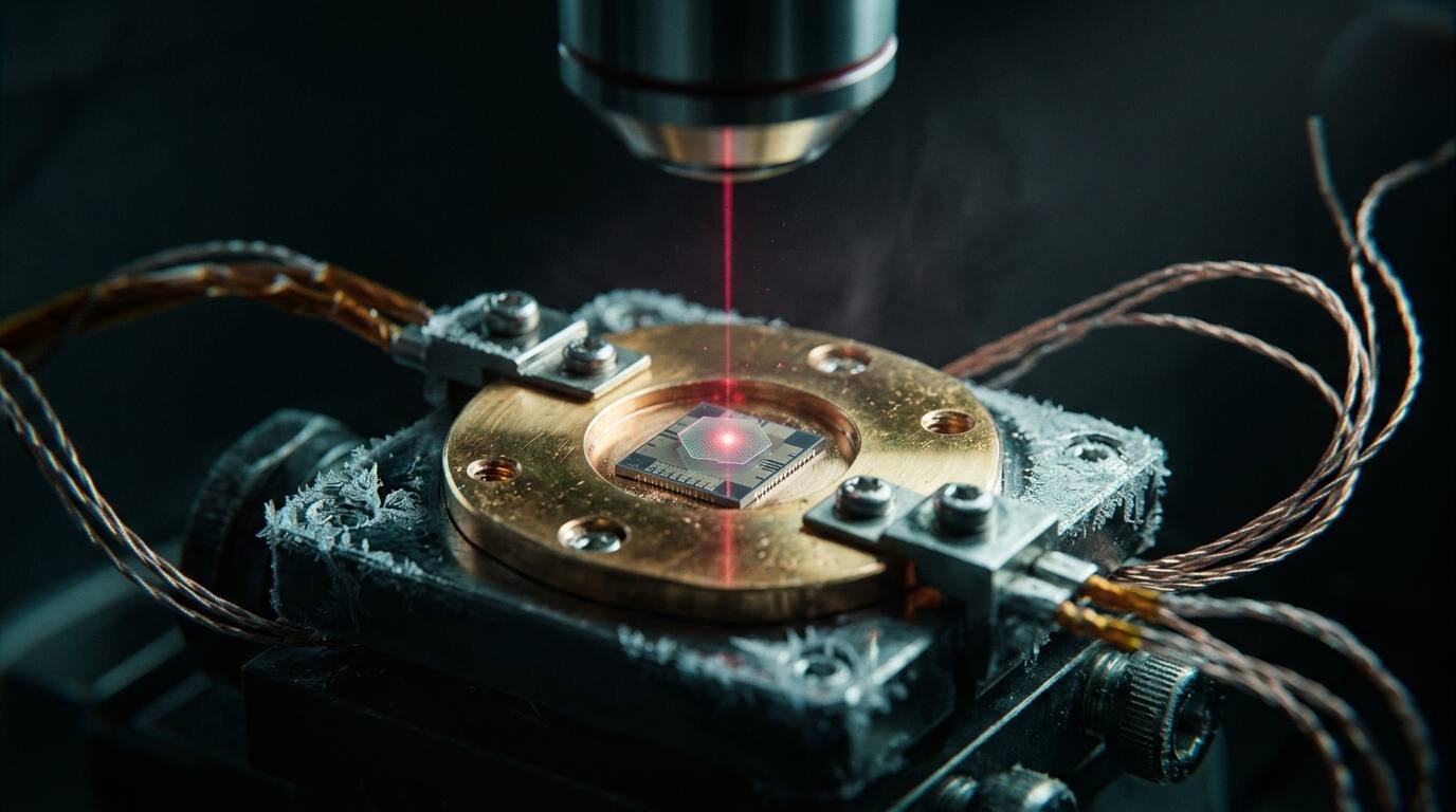 Laser beam on an atomically thin semiconductor flake in a cryogenic optical stage