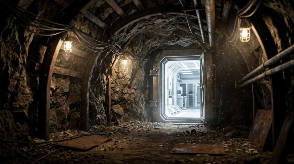 Mine tunnel leading to an underground laboratory