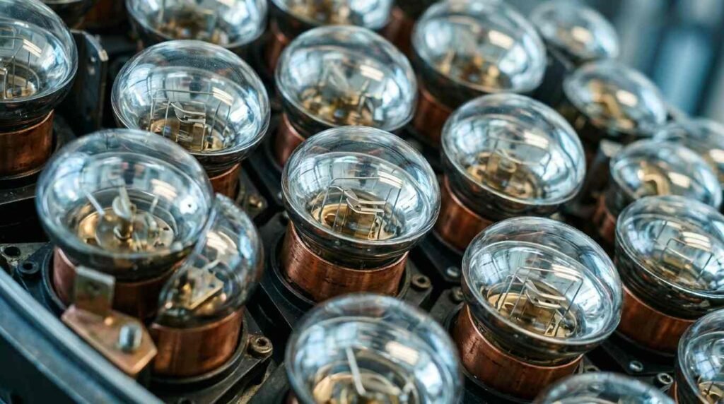 Array of photomultiplier tubes up close