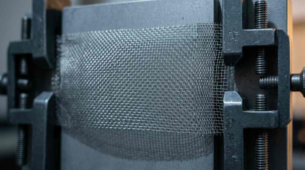 Stainless-steel mesh compressed in a clamp