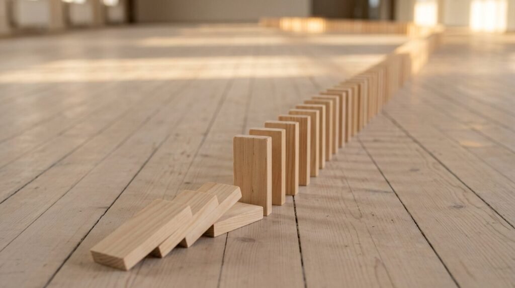 Wooden blocks falling like dominoes