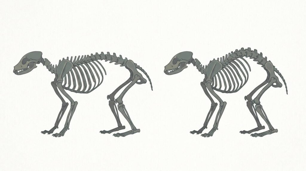 Educational illustration comparing a typical raccoon spine with a shortened, compressed one