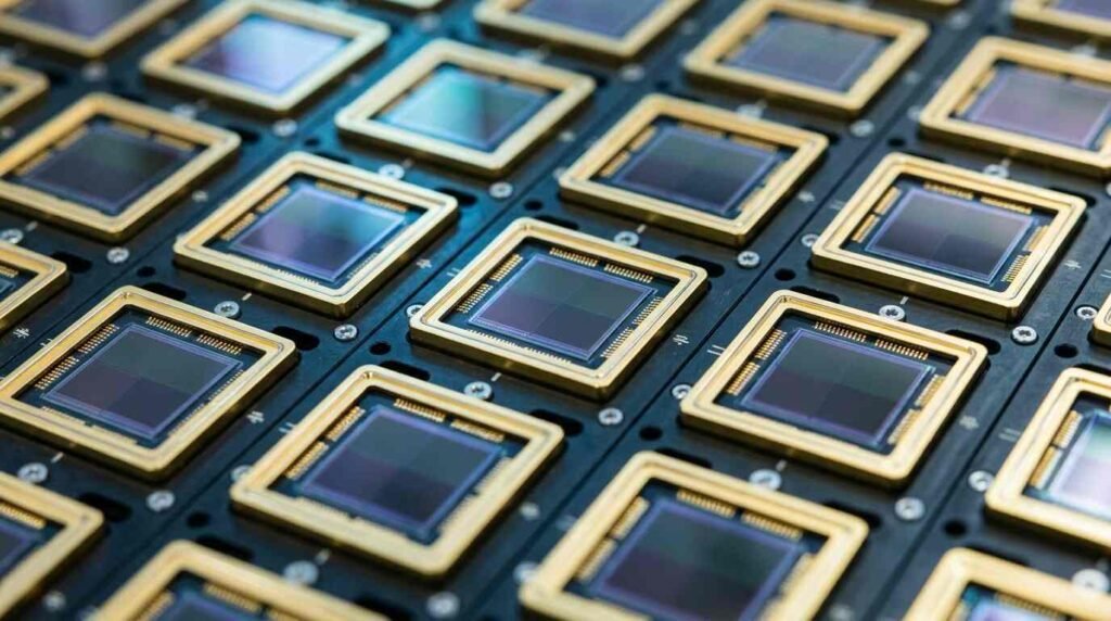 Grid of square detector chips on a focal-plane plate