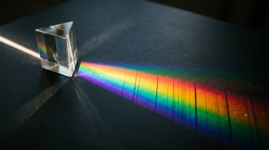 Spectrum of light fanned from a glass prism with fine dark lines