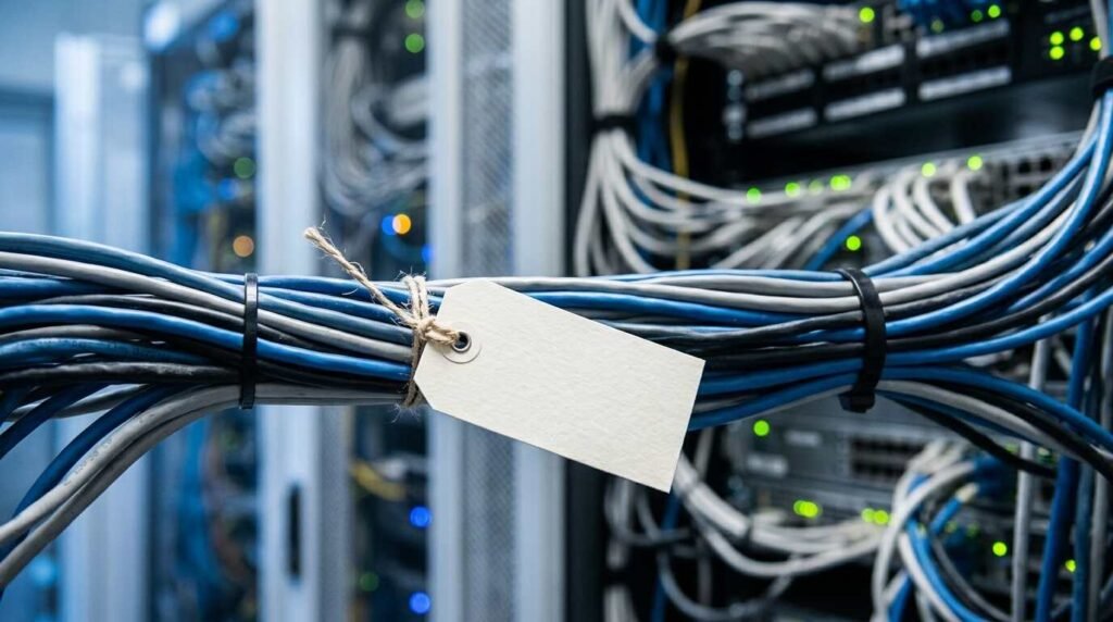 Network cable bundle with a blank tag
