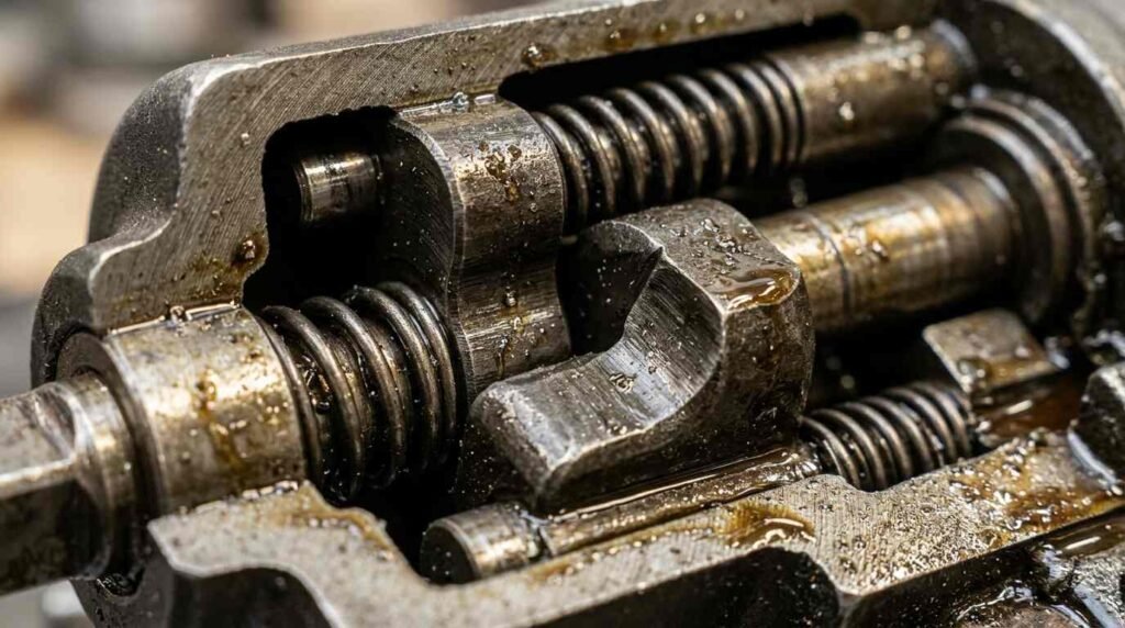 Cutaway of an impact wrench anvil and hammer mechanism