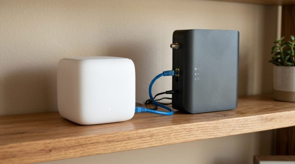 Router node connected to a modem with an Ethernet cable