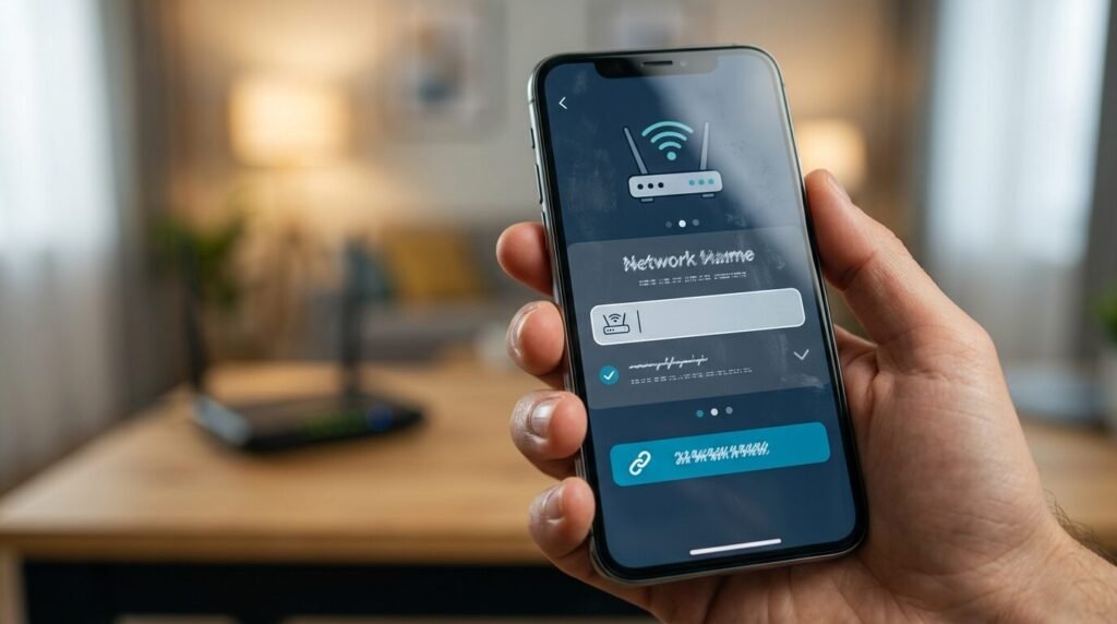 Phone showing a network setup app