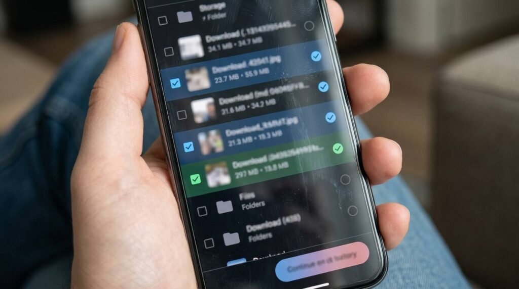 Phone listing large files selected for deletion