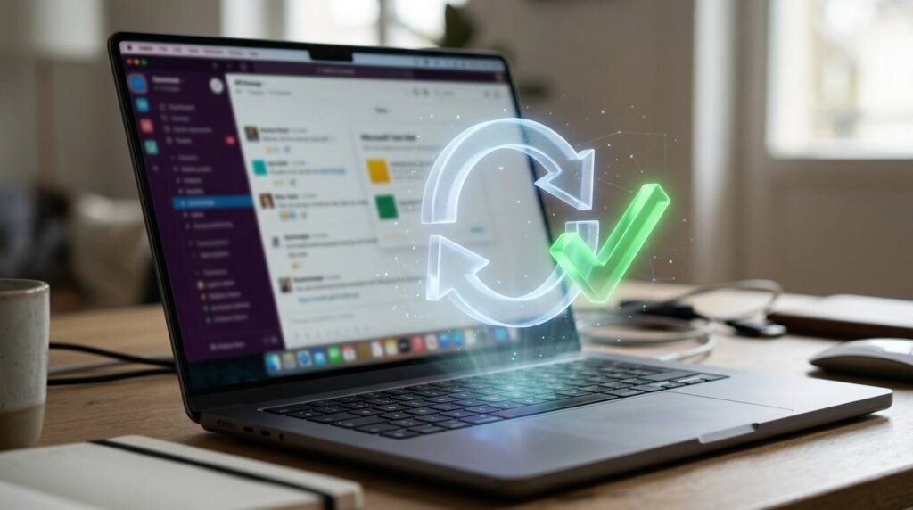 Laptop with refine arrows and a green checkmark